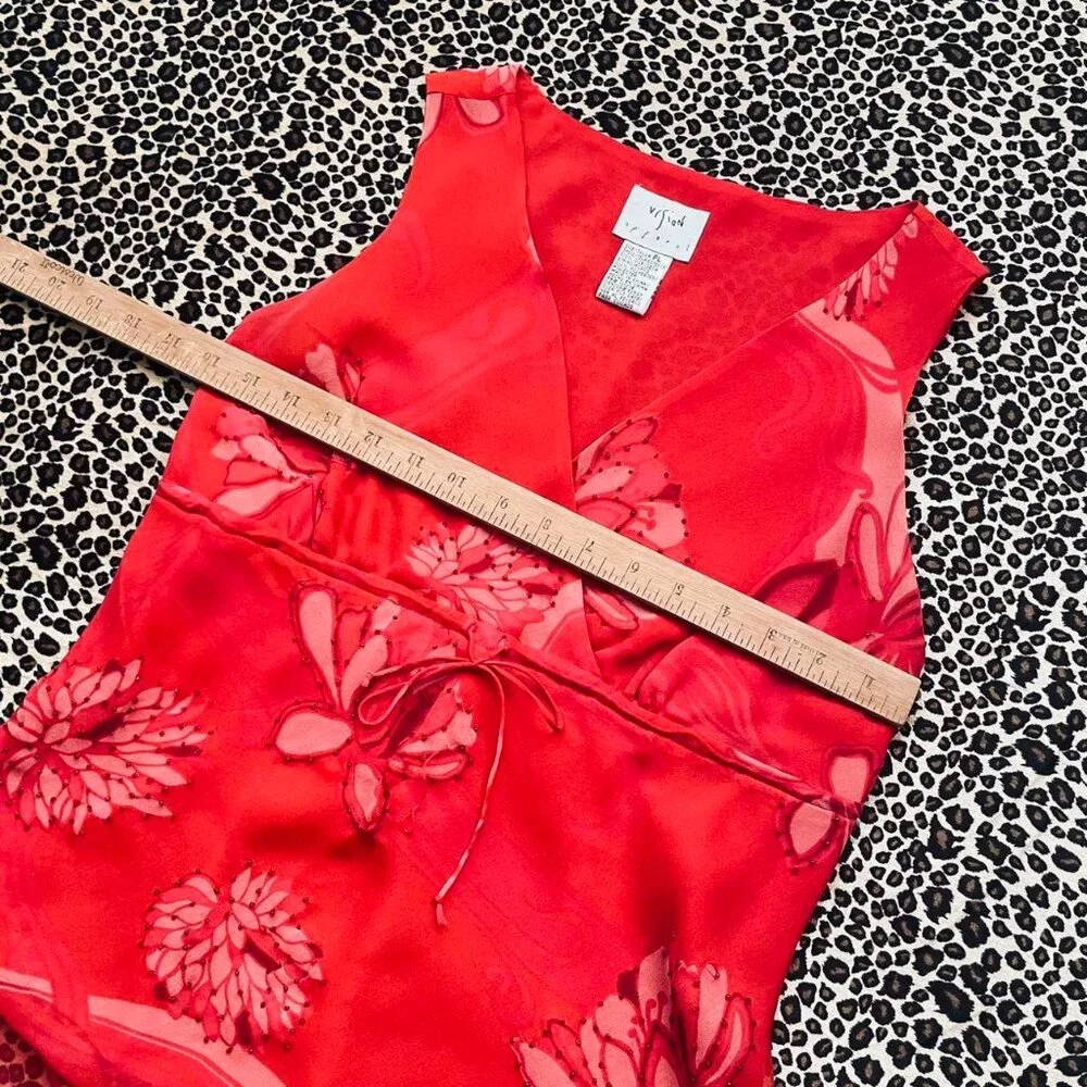90s silk babydoll red floral top - Picture 6 of 7